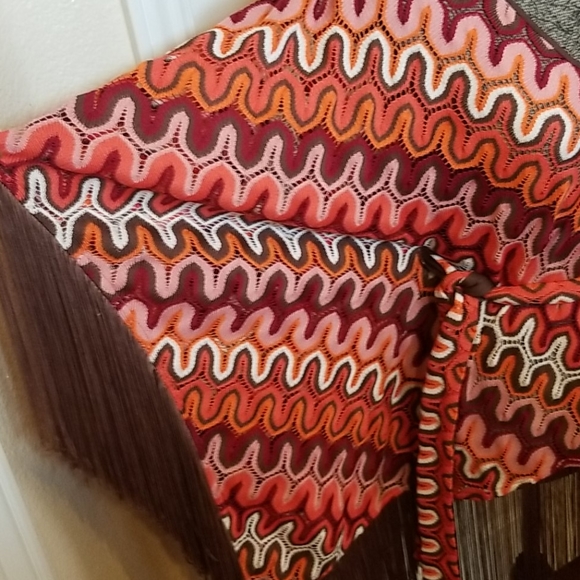 Crochet Kimono Fringe V-neck Tunic - Picture 2 of 5